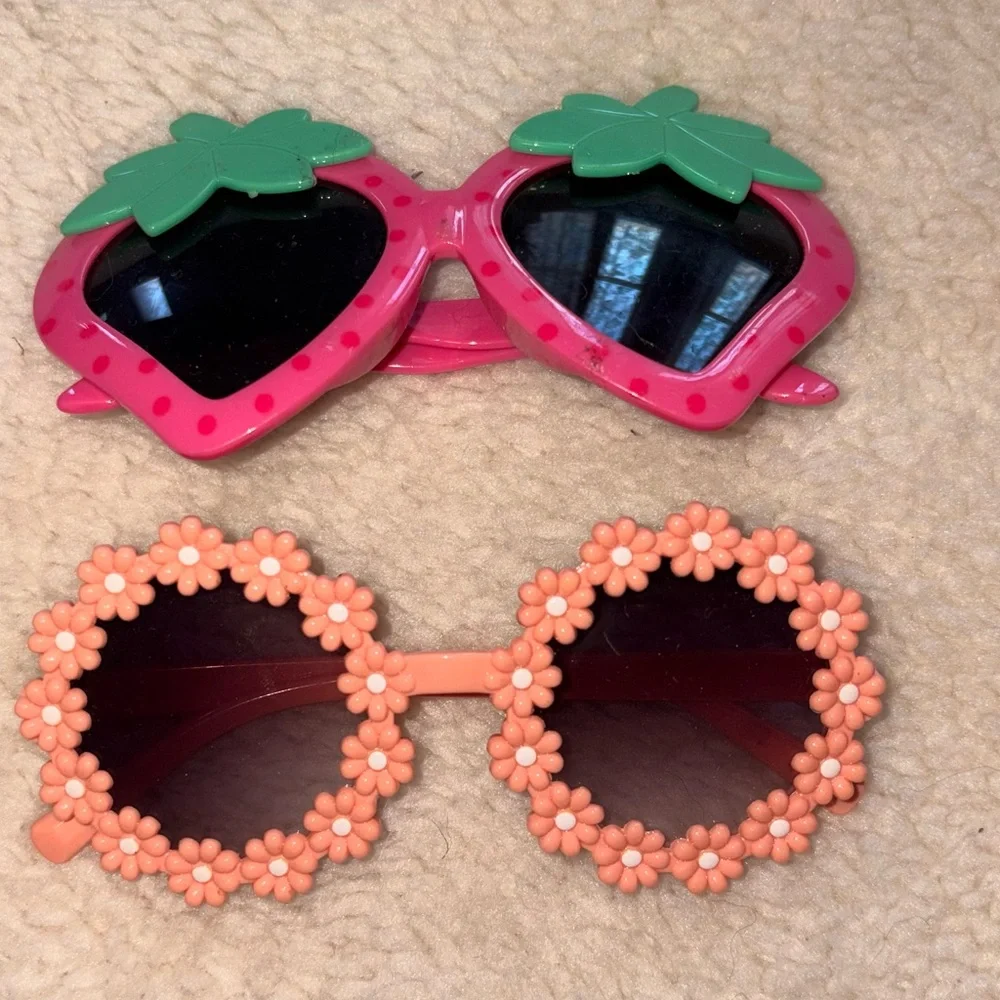Pink Strawberry and Floral Sunglasses Set